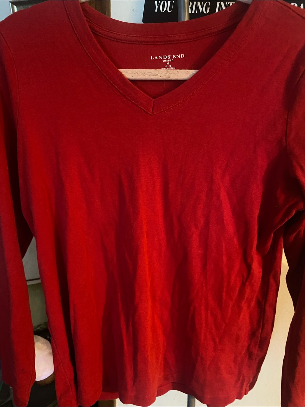 Lands' End Crimson V-Neck Long Sleeve Shirt